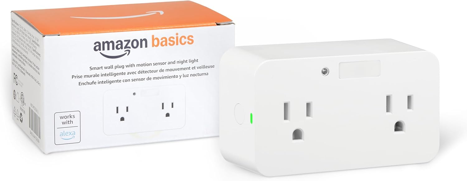 Dual Smart Plug with Motion Sensor and Night Light, Works with Alexa Only, 2.4 GHz Wi-Fi, No Hub Required, 4.33 x 2.36 x 1.38 in, White