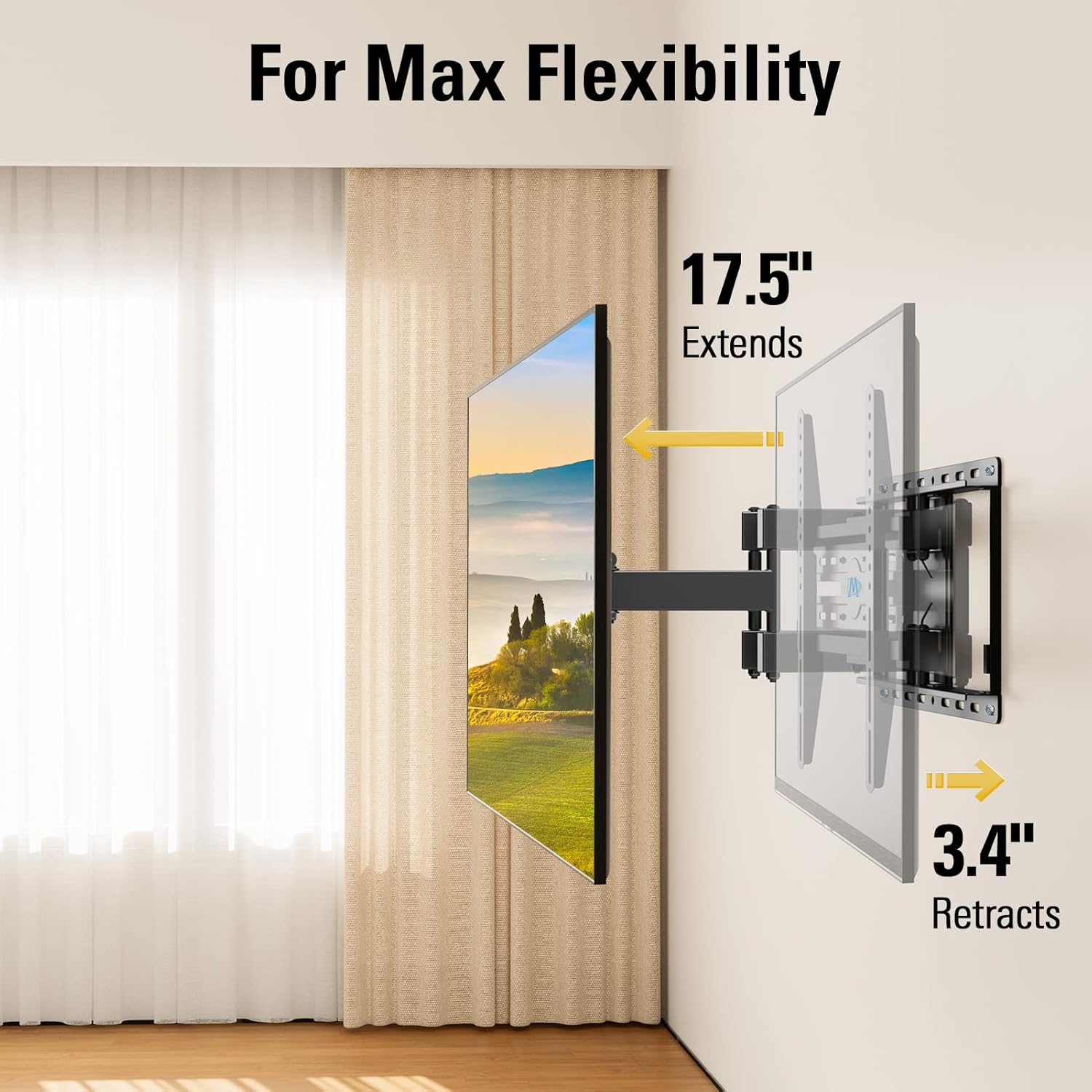 Mounting Dream TV Wall Mount for 32-65 Inch Television,Mount with Swivel and Tilt, Full Motion Bracket with Articulating Dual Arms, Fits 16inch Studs, Max VESA 400X400 mm, 99lbs, MD2380 - Image 2