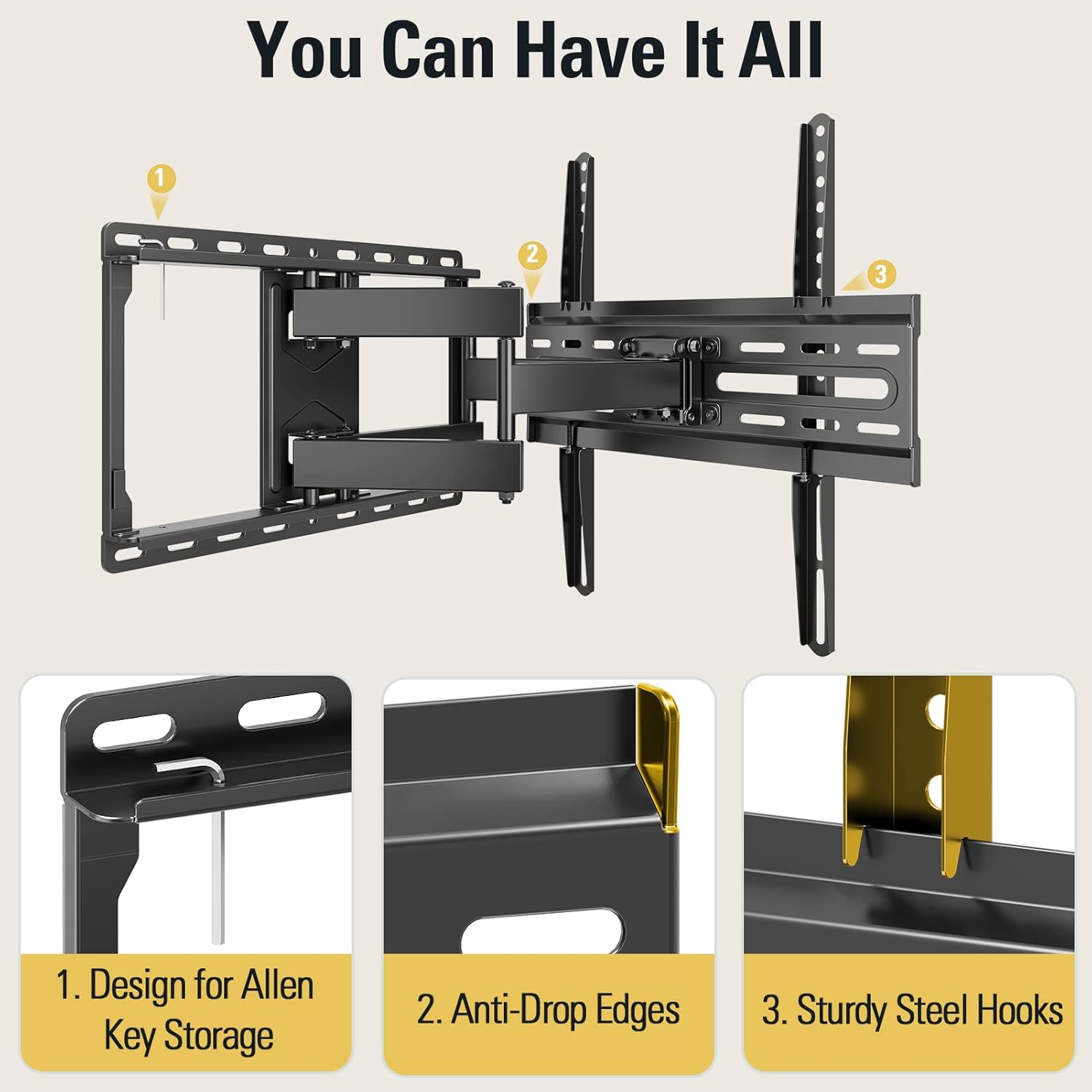 Mounting Dream TV Wall Mount for 32-65 Inch Television,Mount with Swivel and Tilt, Full Motion Bracket with Articulating Dual Arms, Fits 16inch Studs, Max VESA 400X400 mm, 99lbs, MD2380 - Image 9