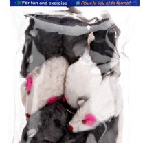 Penn-Plax Play Fur Mice Cat Toys | Mixed Bulk Bag of 12 Play Mice with Rattling Noise | 3 Color Variety Pack - CAT531, Black and White