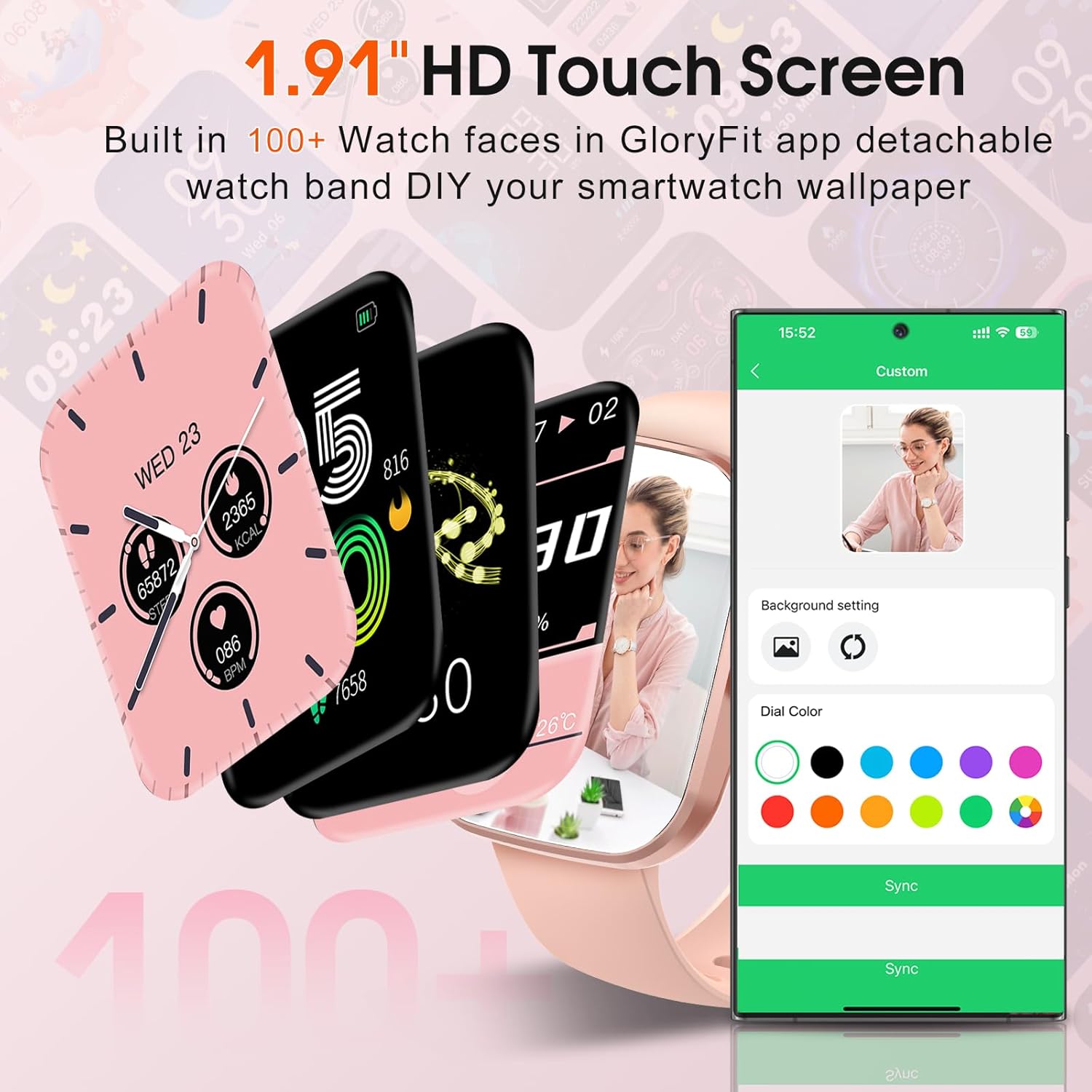 Smart Watch, 1.91" HD Screen Smartwatch for Men Women(Answer/Make Call), Fitness Watch with Heart Rate/Sleep Monitor/Steps Monitor, 110+ Sports Modes, IP68 Waterproof Activity Tracker Rose Gold - Image 2