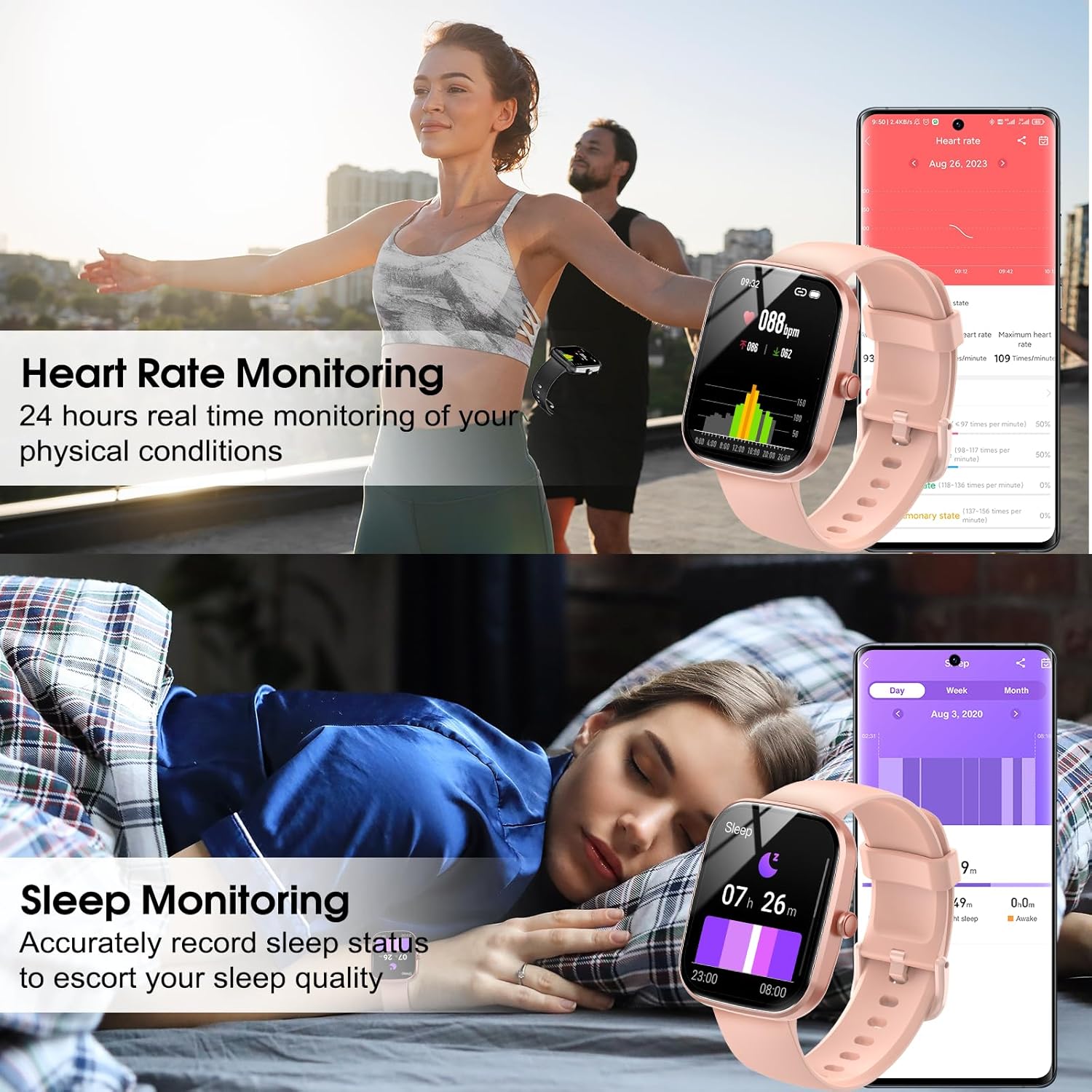 Smart Watch, 1.91" HD Screen Smartwatch for Men Women(Answer/Make Call), Fitness Watch with Heart Rate/Sleep Monitor/Steps Monitor, 110+ Sports Modes, IP68 Waterproof Activity Tracker Rose Gold - Image 6