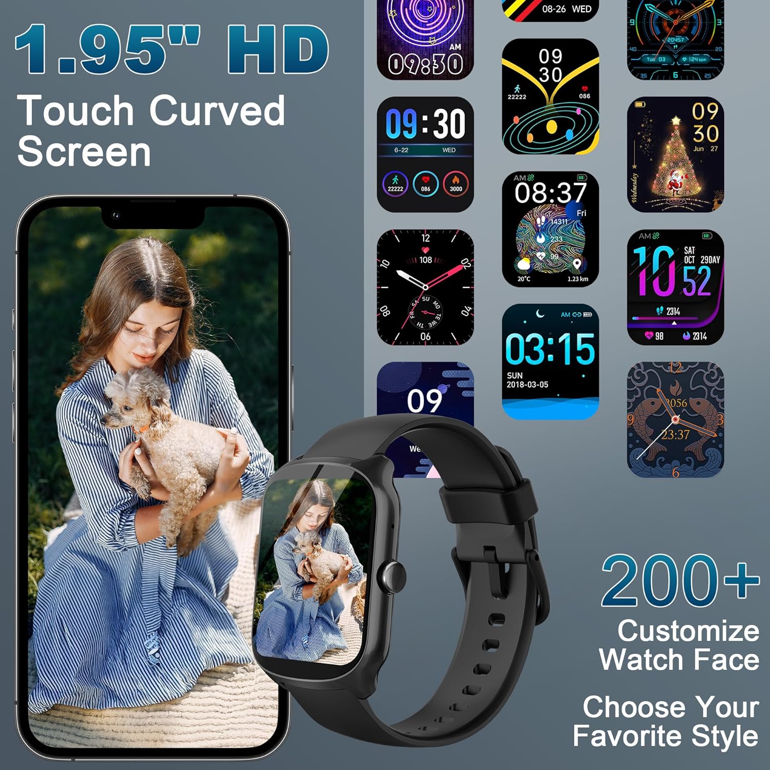 Smart Watch for Men Women, 1.95'' HD Curved Screen Smartwatch(Answer/Make Call), Fitness Tracker with 112 Sport Modes, IP68 Waterproof Fitness Watch with Heart Rate/Sleep Monitor/Pedometer/Calories - Image 4