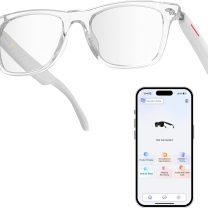 WGP Smart Glasses with AI Translation, Support 110+ Languages, Blue Light Blocking Glasses, Voice Recorder with App, Open Ear Headphones, Bluetooth Audio Glasses for Woman&Man(White)